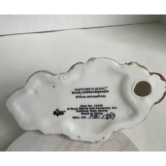 Russ Natures Song Black-Capped Chickadee Figurine Hand-Painted Porcelain Floral - Picture 8 of 11